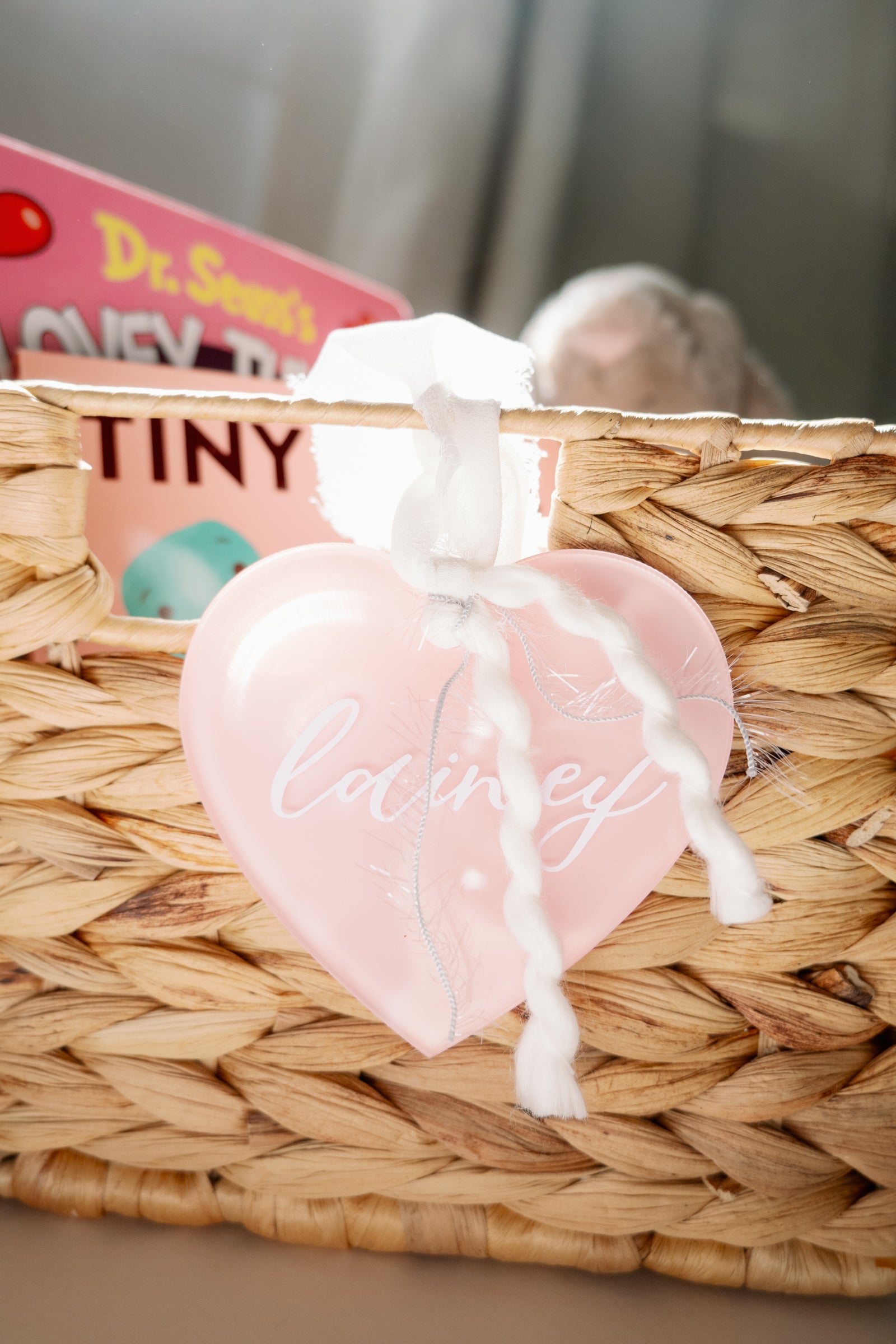 Valentine's Day Heart Basket Acrylic Tag (Personalized)