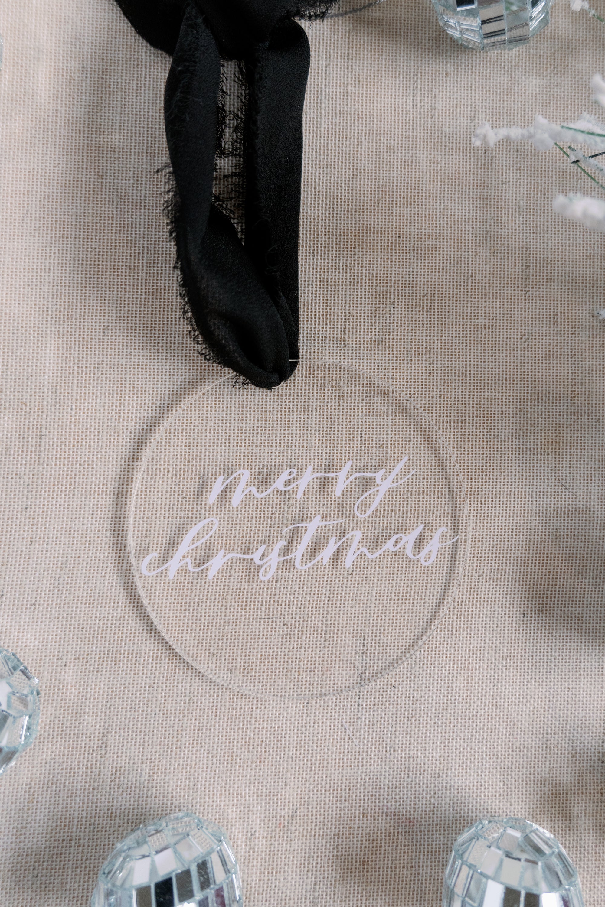 Merry Christmas Acrylic Ornament – 3" or 4" Round with Choice of Ribbon | Holiday Decor