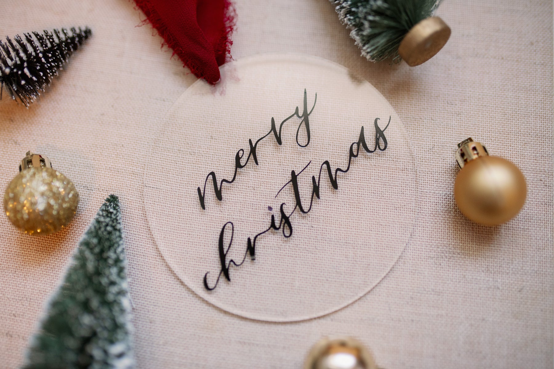 Merry Christmas Acrylic Ornament – 3" or 4" Round with Choice of Ribbon | Holiday Decor