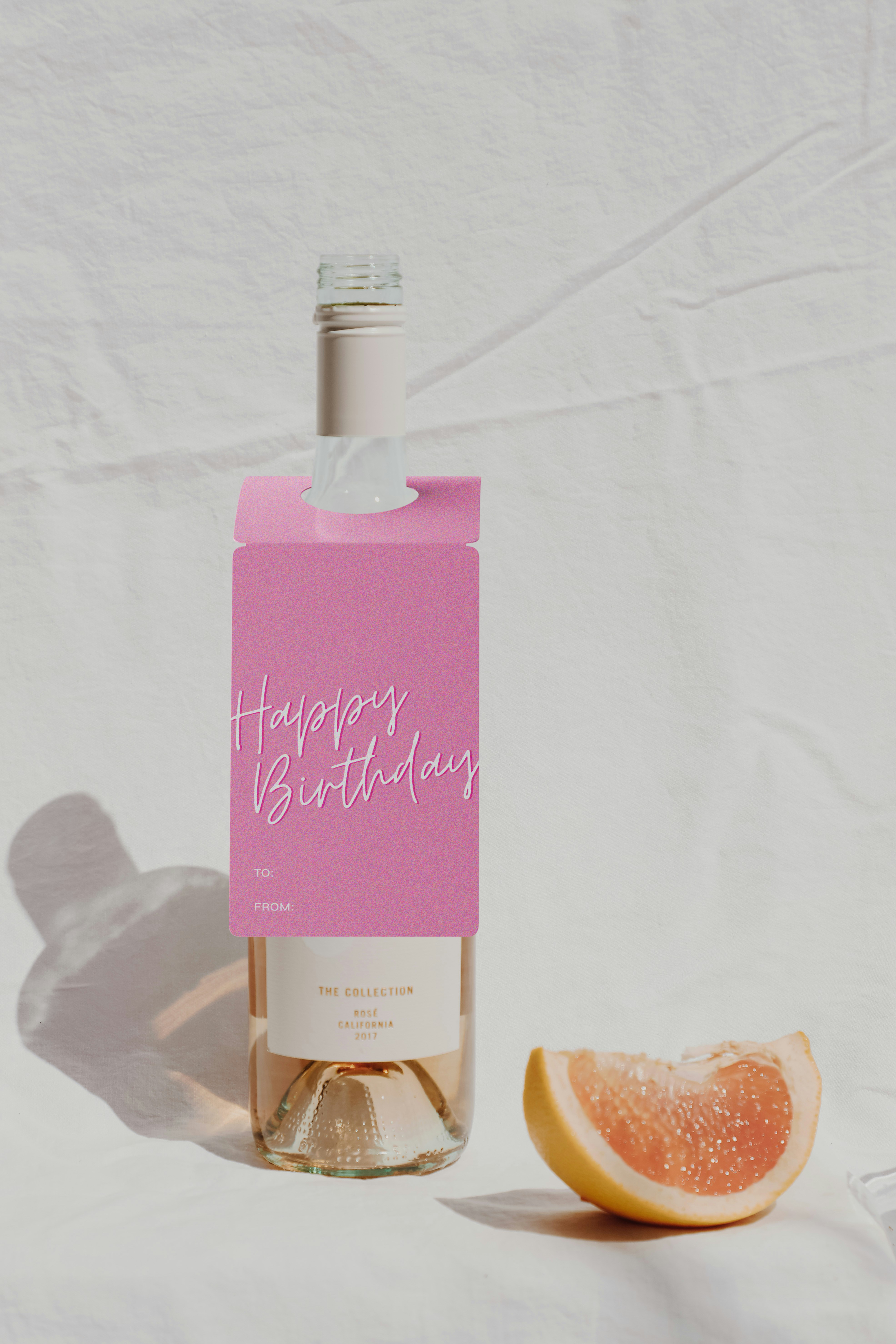 Pink Happy Birthday Wine Tag