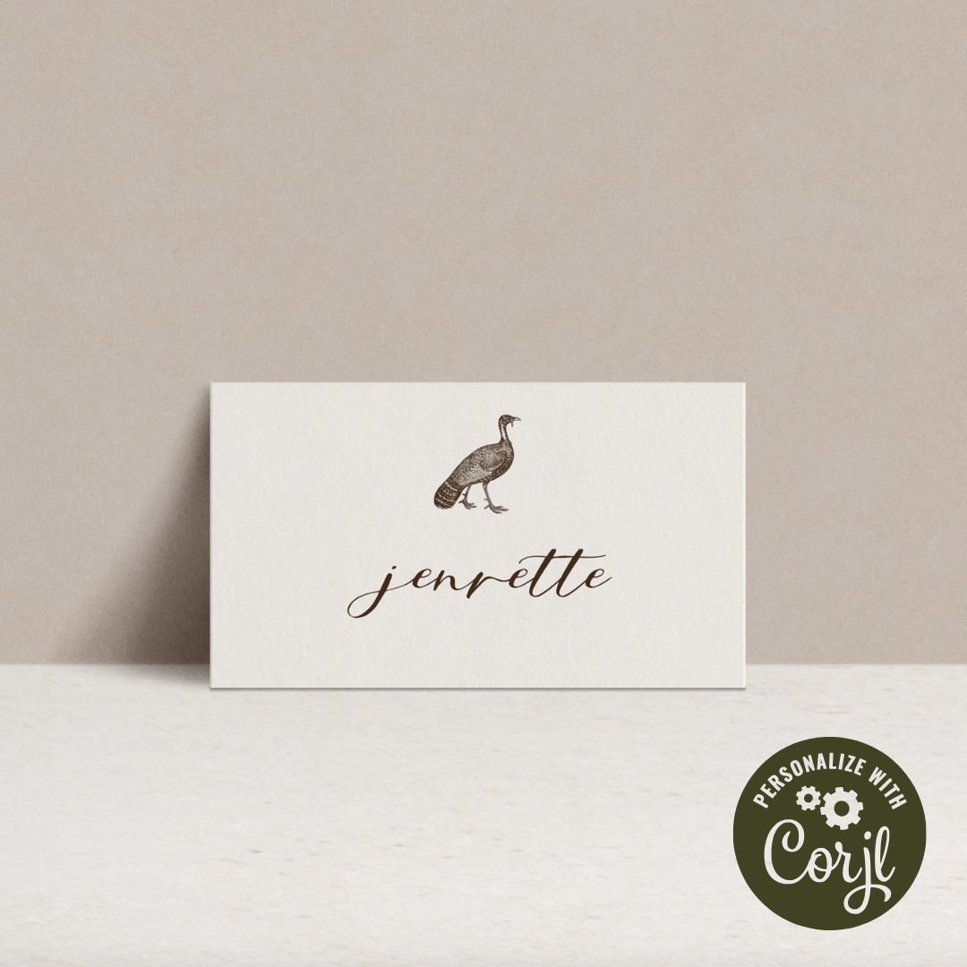 Thanksgiving Bird Place Cards – Editable Turkey & Quail Designs with Calligraphy Names | Instant Digital Download