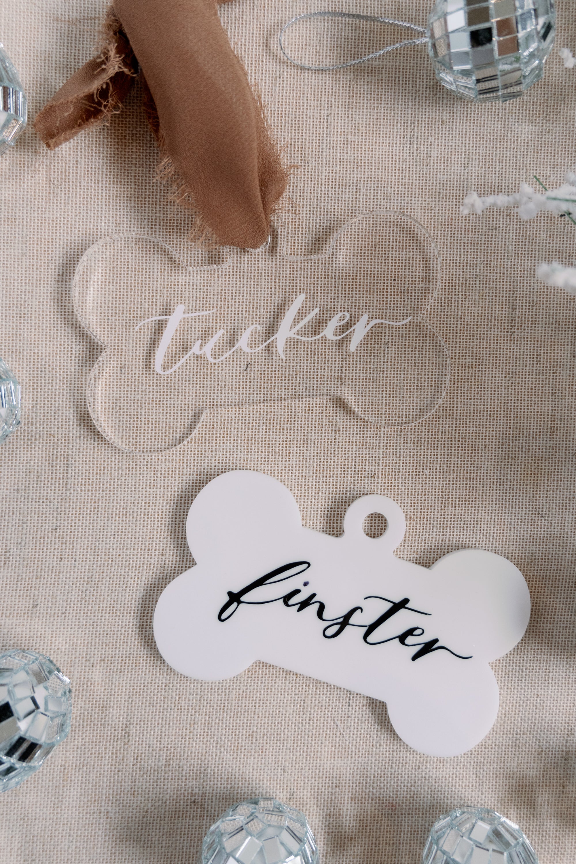 Personalized Dog Bone Ornament – Custom Acrylic Ornament with Dog's Name in Calligraphy