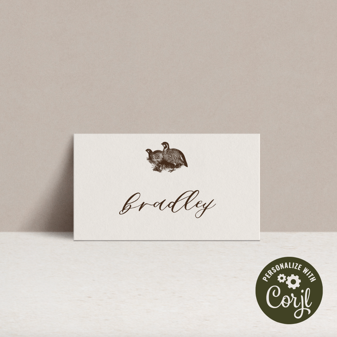 Thanksgiving Bird Place Cards – Editable Turkey & Quail Designs with Calligraphy Names | Instant Digital Download